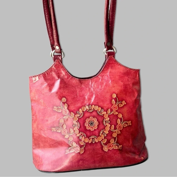 Vintage Hand Tooled Leather Floral  Pattern Shoulder Bag - Picture 1 of 16